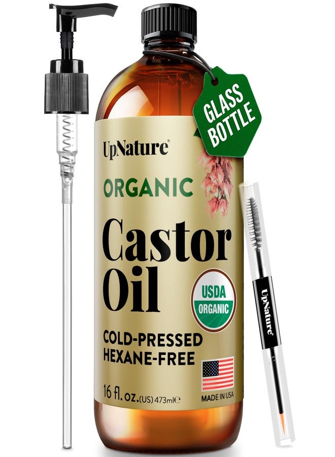 UpNature Organic Castor Oil in Glass Bottle (16 oz) 100% Pure Cold Pressed Unrefined Castor Oil for Hair Skin Face (Hexane Free) - Image 1